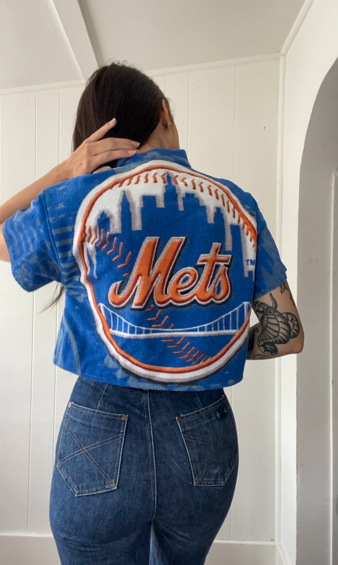 Upcycled NY Mets Terrycloth Button Up