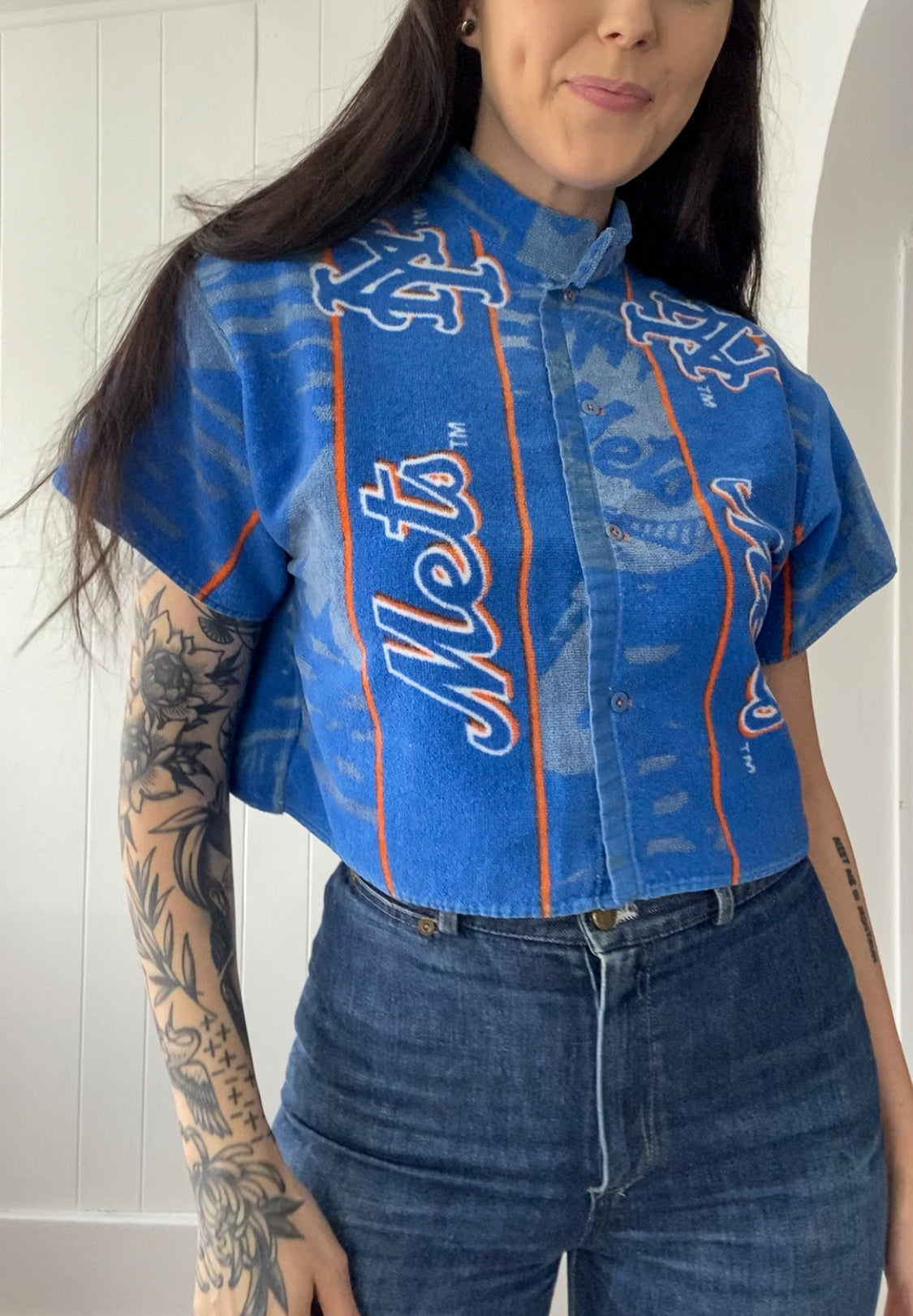 Upcycled NY Mets Terrycloth Button Up