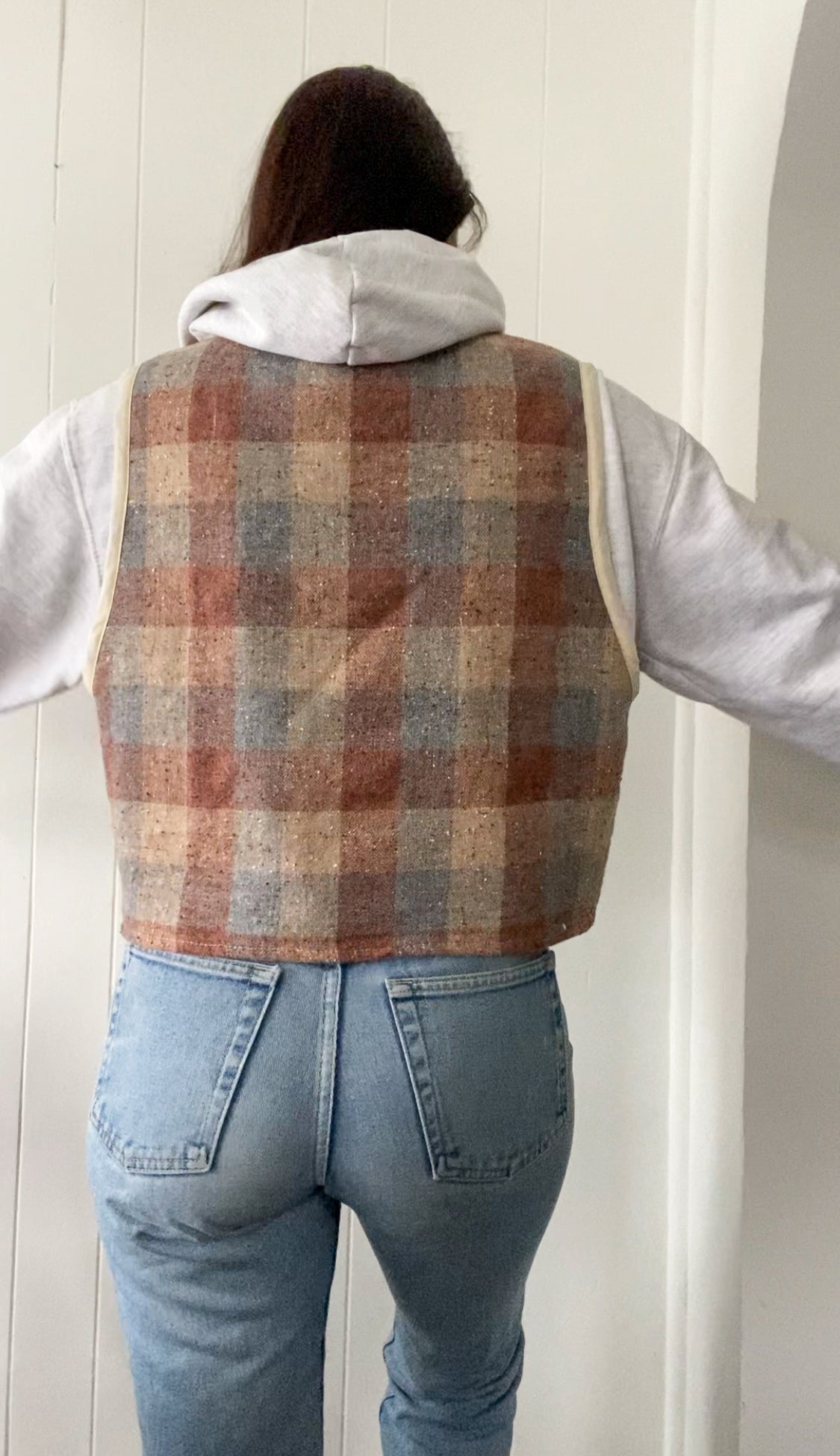 M-L Upcycled Checkered Tie-Front Vest