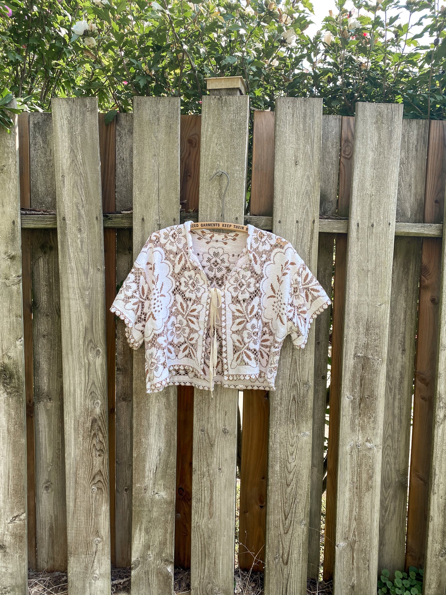 Upcycled Tie Front Lace Blouse