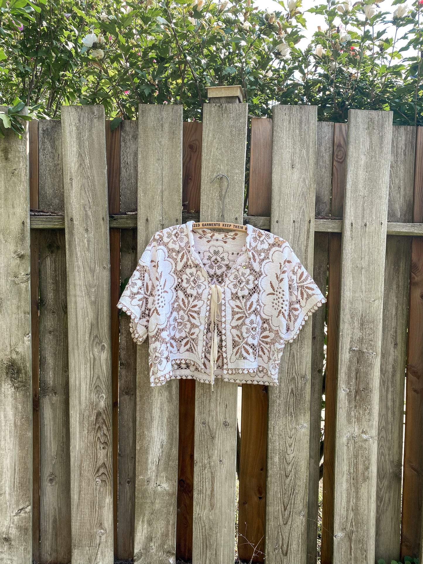 Upcycled Tie Front Lace Blouse