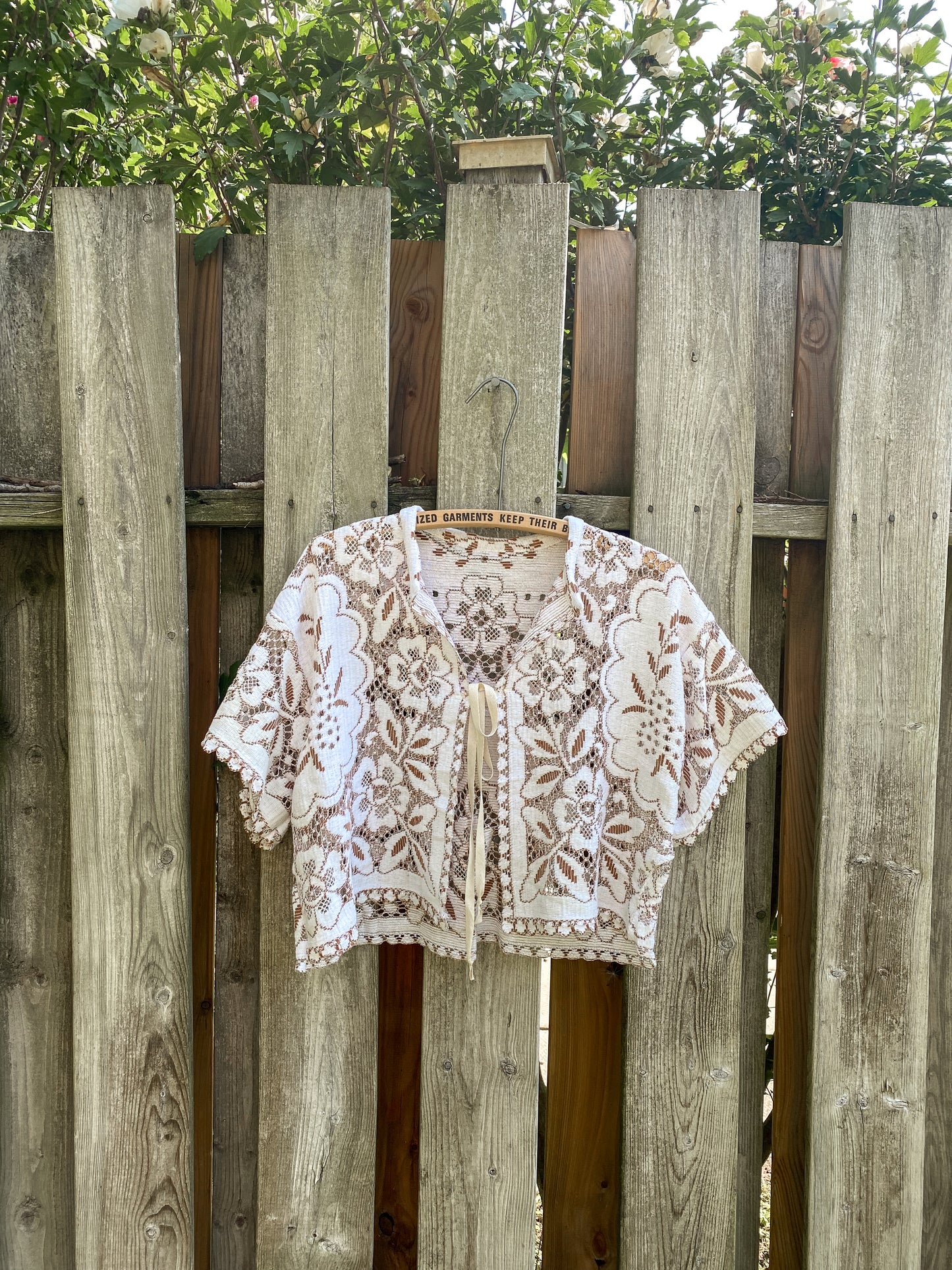 Upcycled Tie Front Lace Blouse
