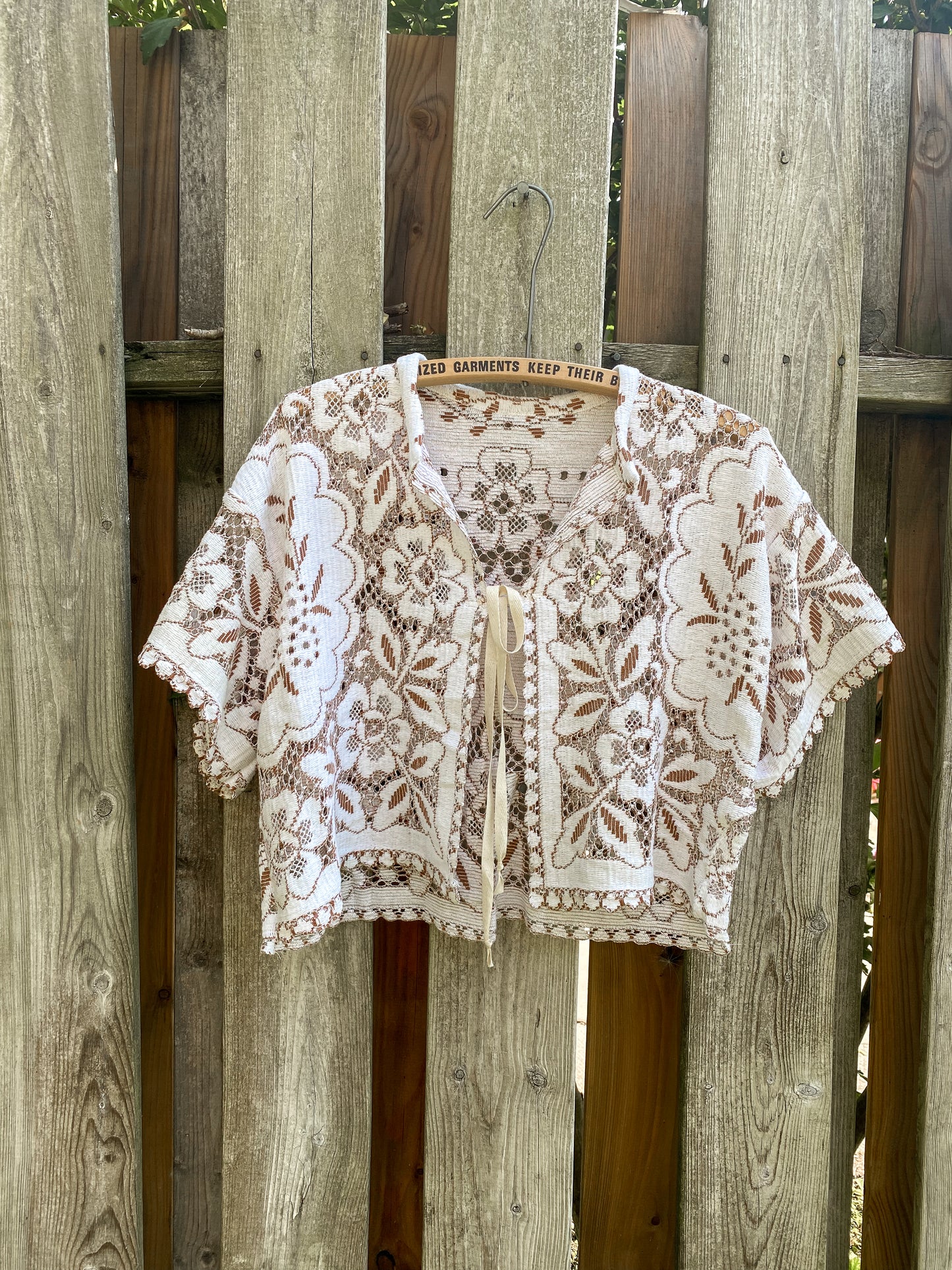 Upcycled Tie Front Lace Blouse