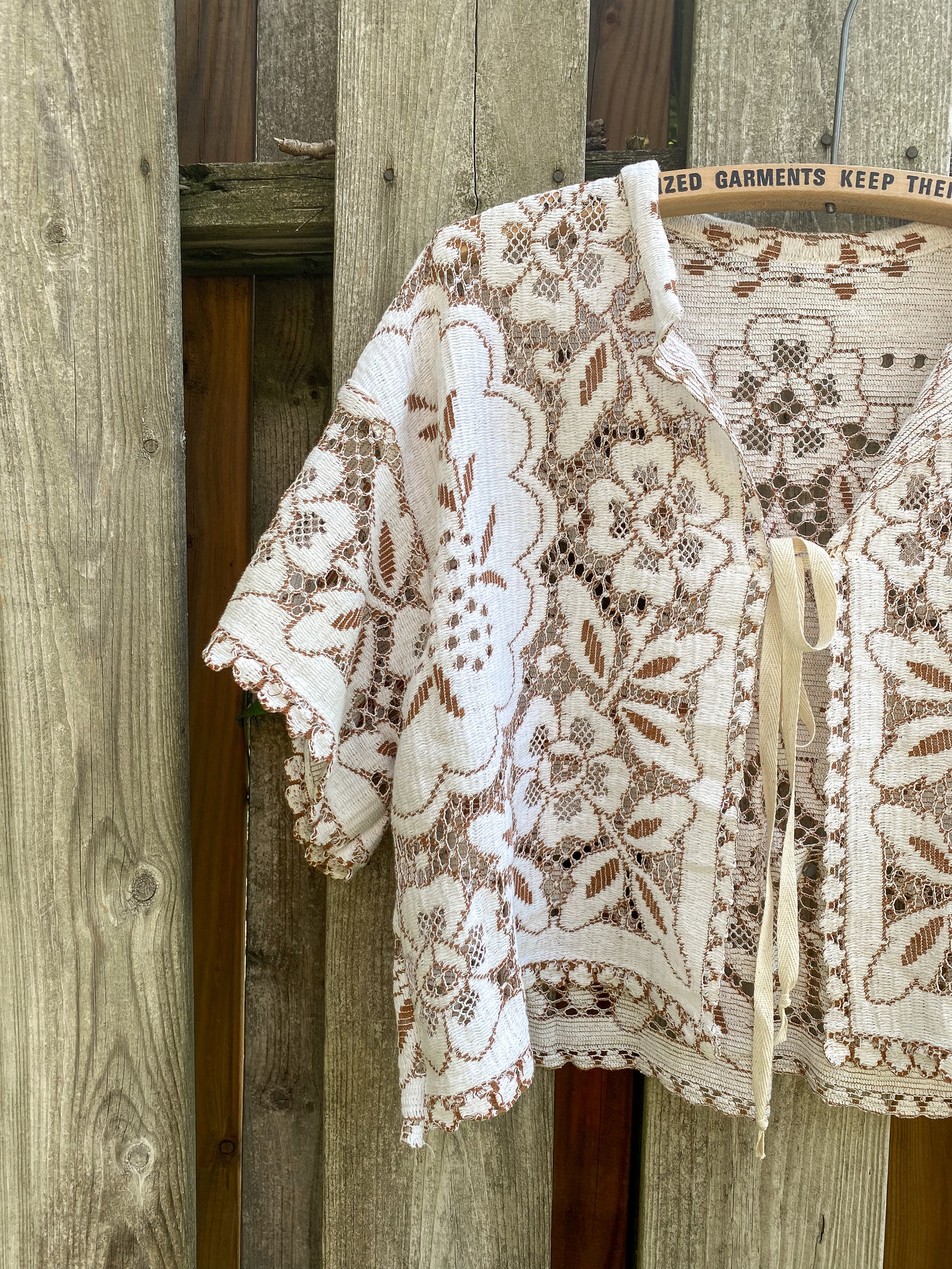 Upcycled Tie Front Lace Blouse