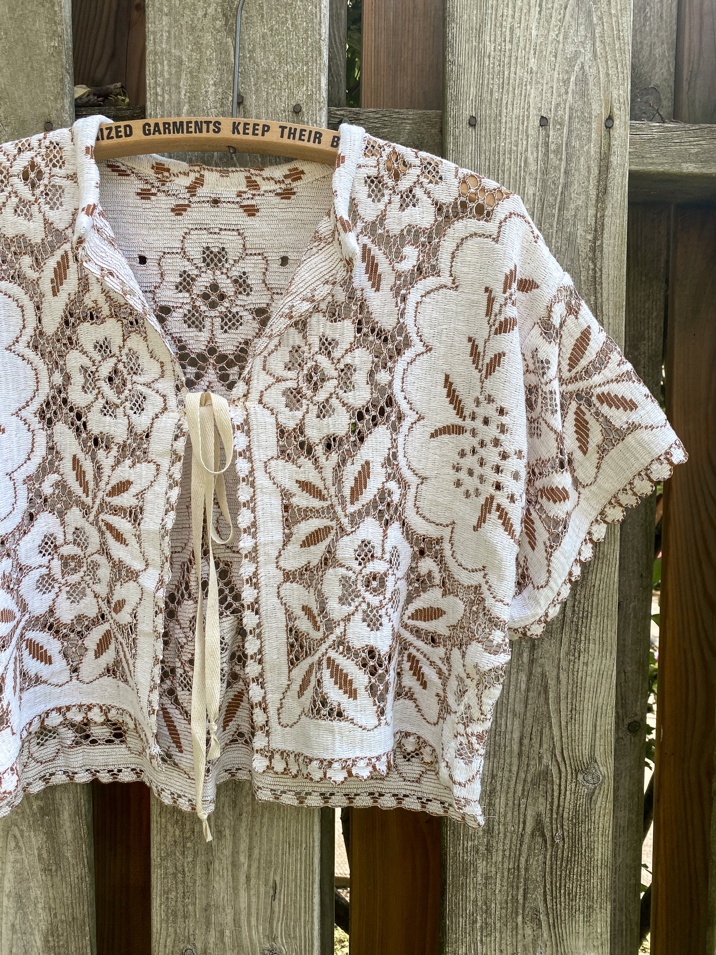 Upcycled Tie Front Lace Blouse