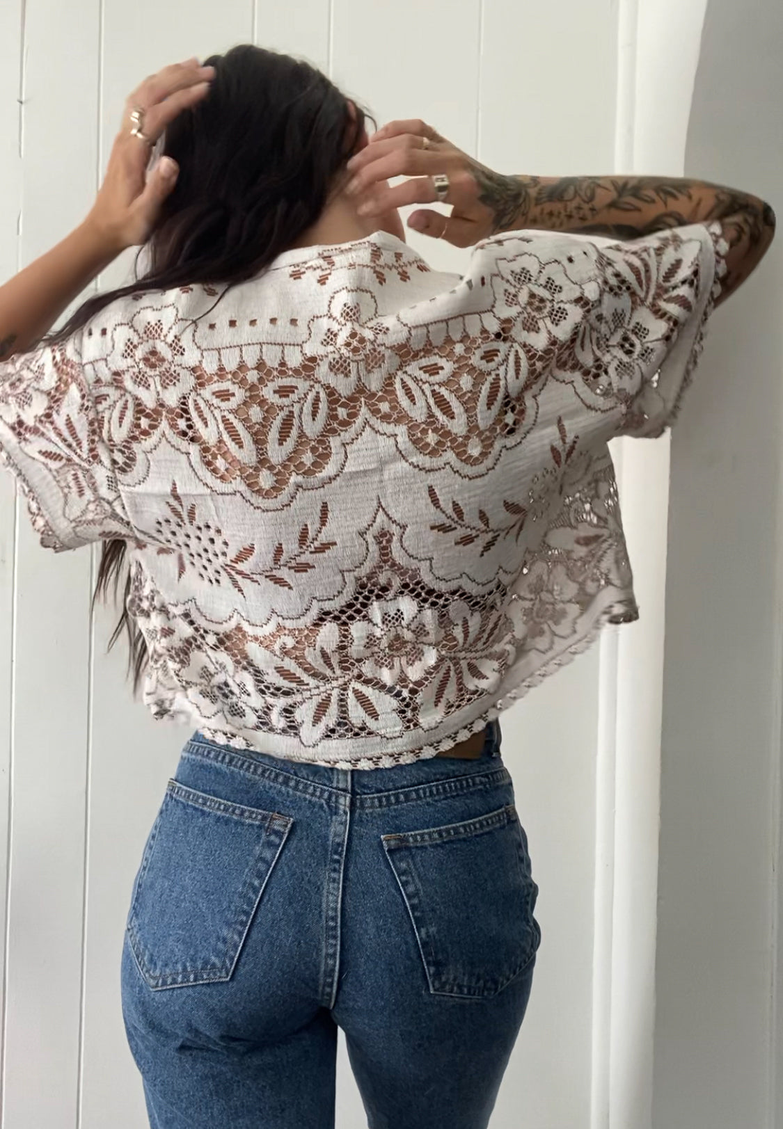 Upcycled Tie Front Lace Blouse