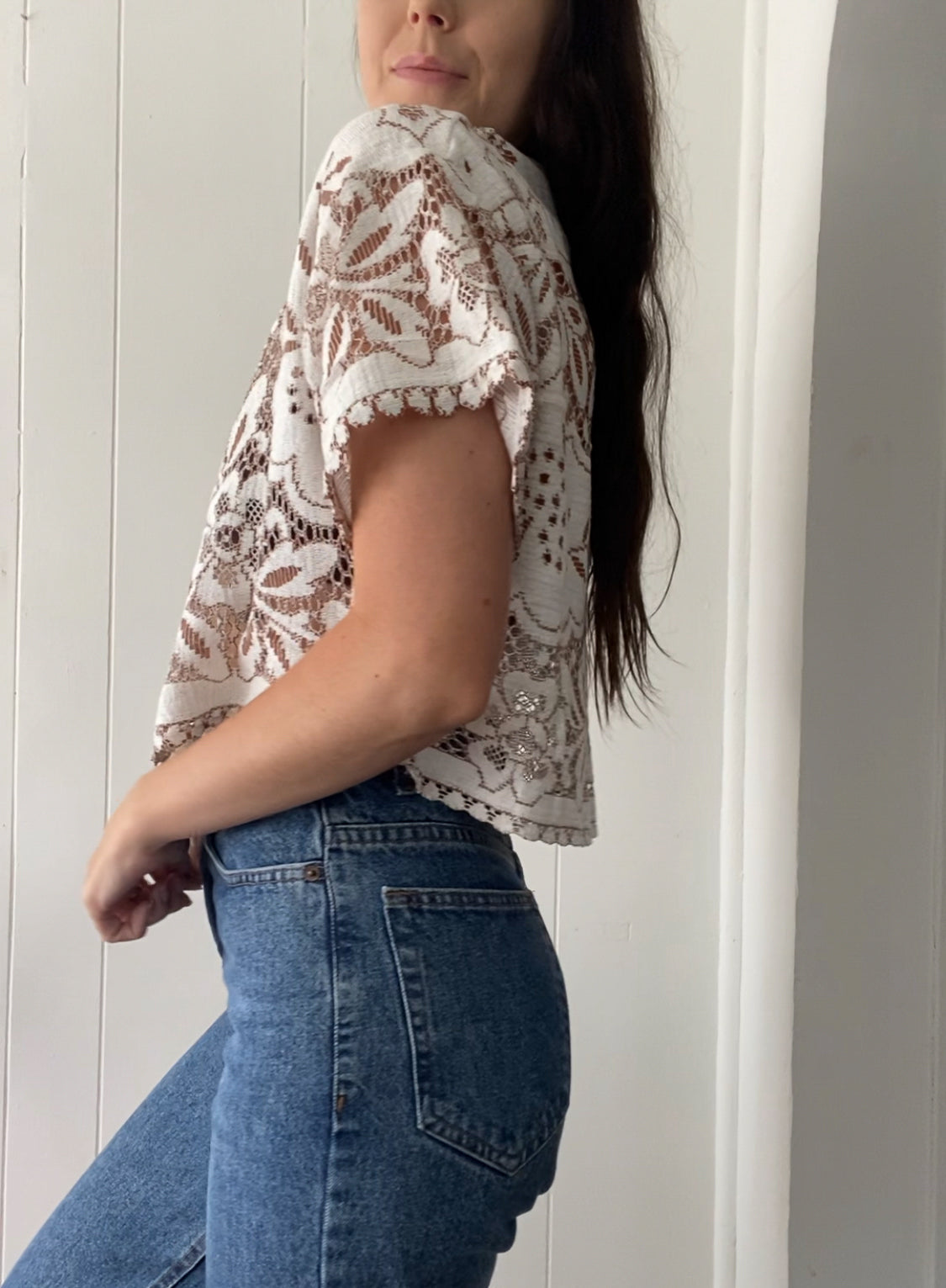 Upcycled Tie Front Lace Blouse