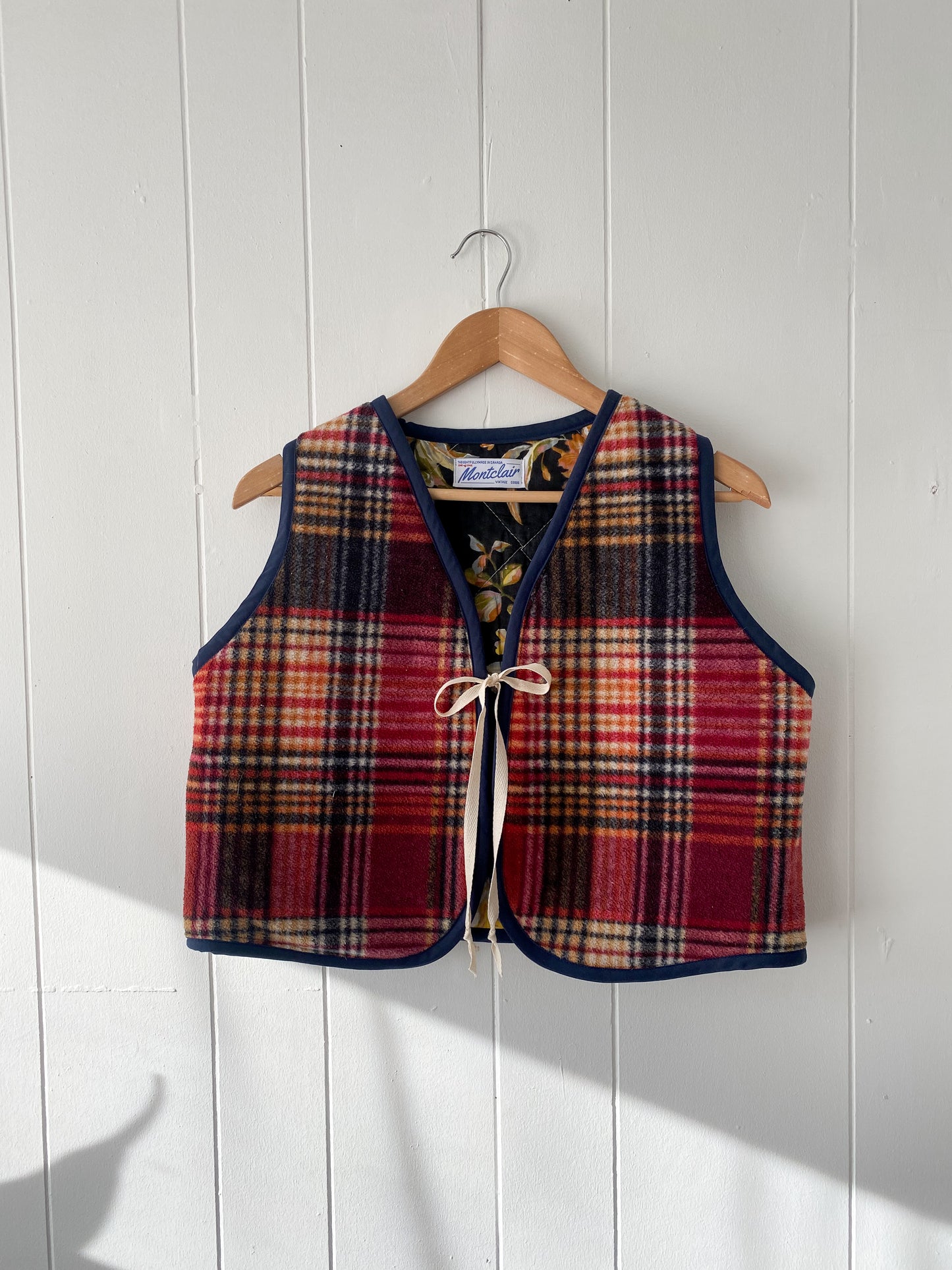 S/M Upcycled Plaid Fleece Vest