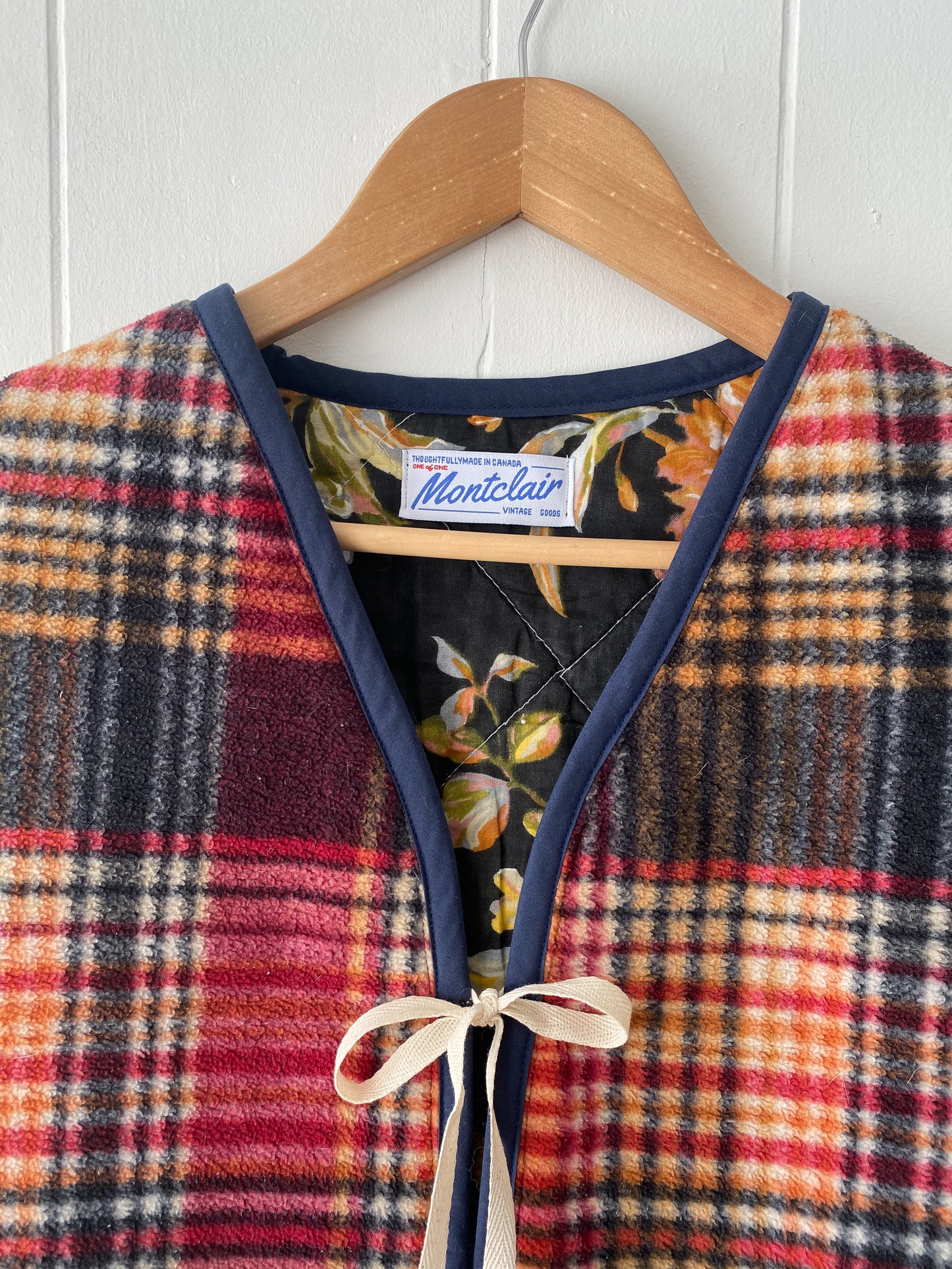 S/M Upcycled Plaid Fleece Vest