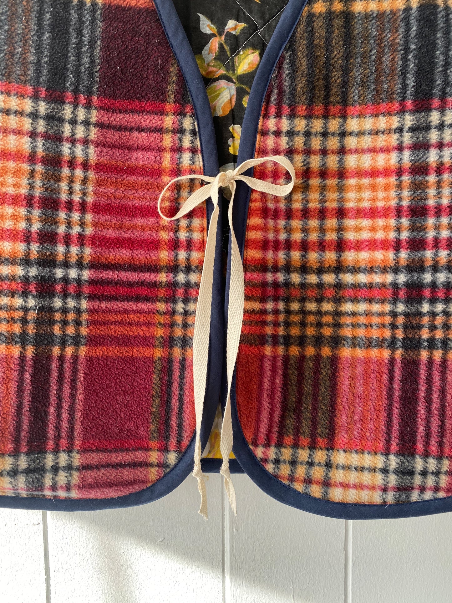 S/M Upcycled Plaid Fleece Vest