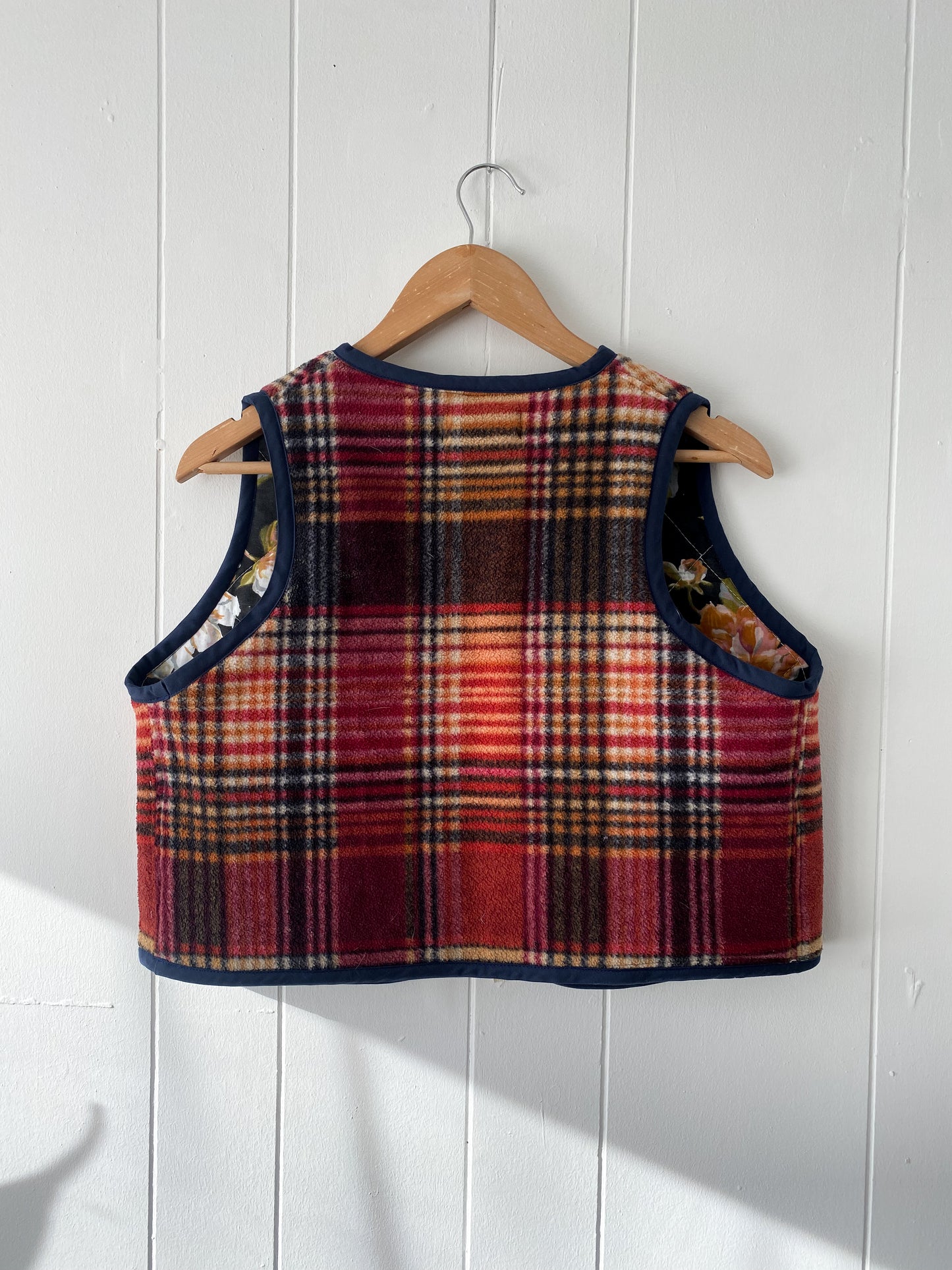S/M Upcycled Plaid Fleece Vest