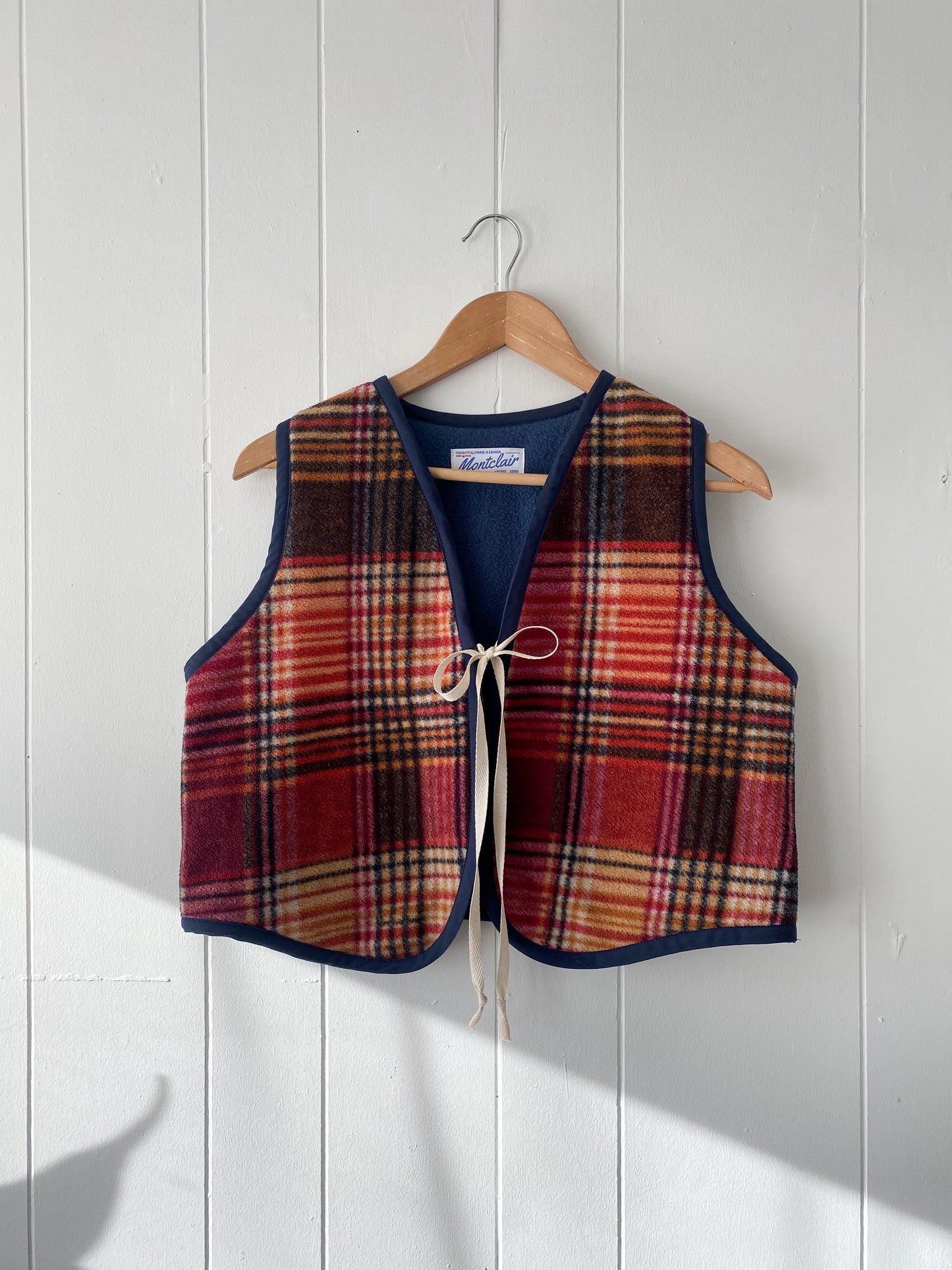 S/M Upcycled Plaid Fleece Vest
