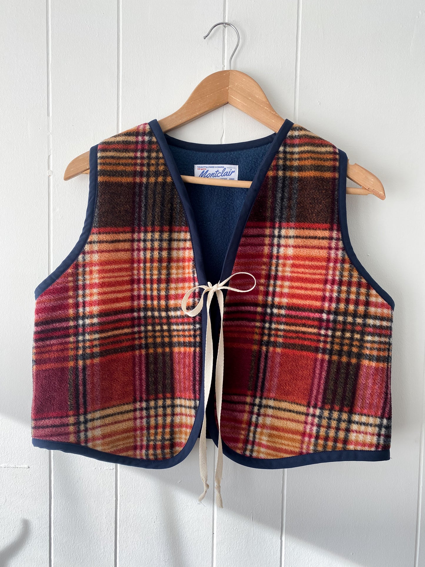S/M Upcycled Plaid Fleece Vest