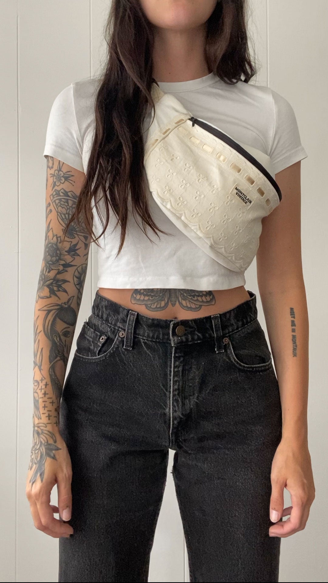 Upcycled Eyelet & Ribbon Fanny Pack