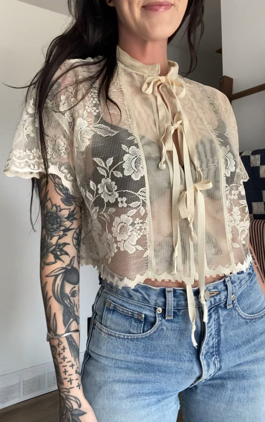 Upcycled Tie-front Lace Blouse II