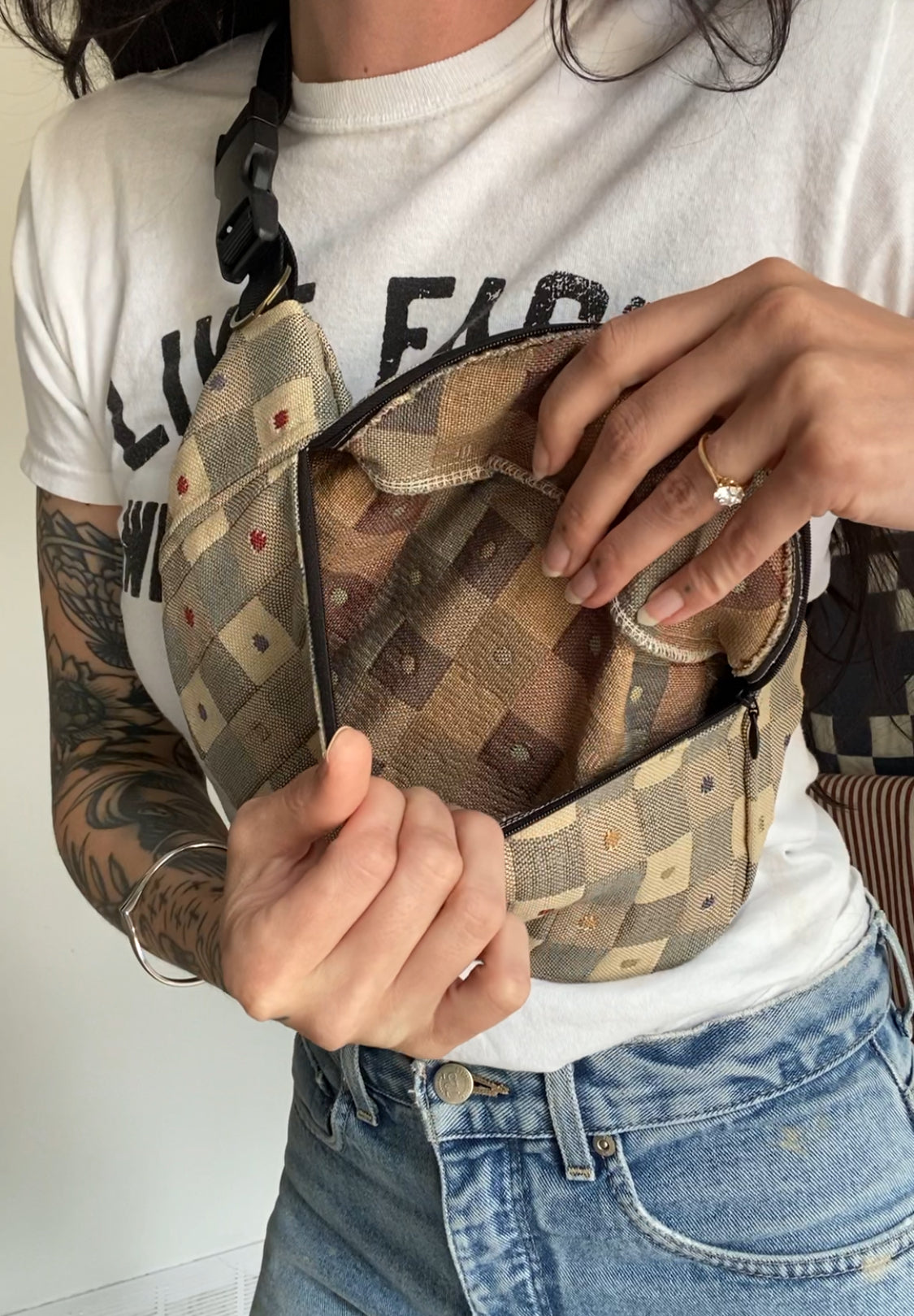 Upcycled Dots & Checkers Fanny Pack I