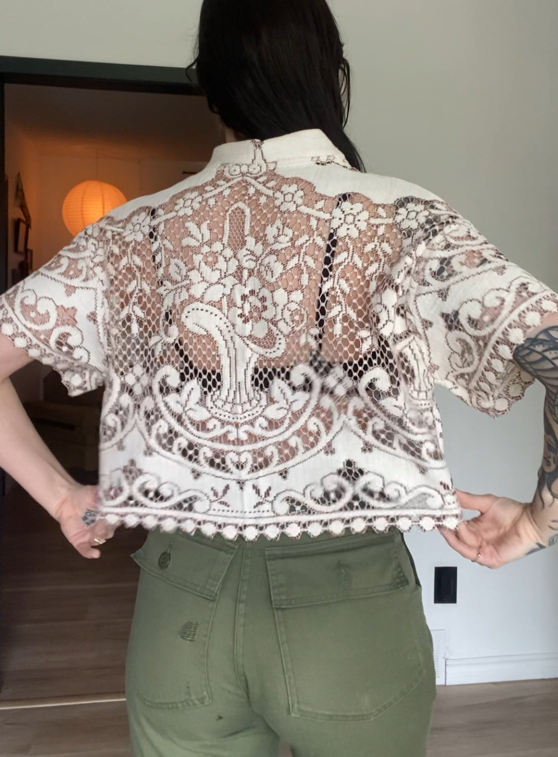 Upcycled Tie-front Lace Blouse