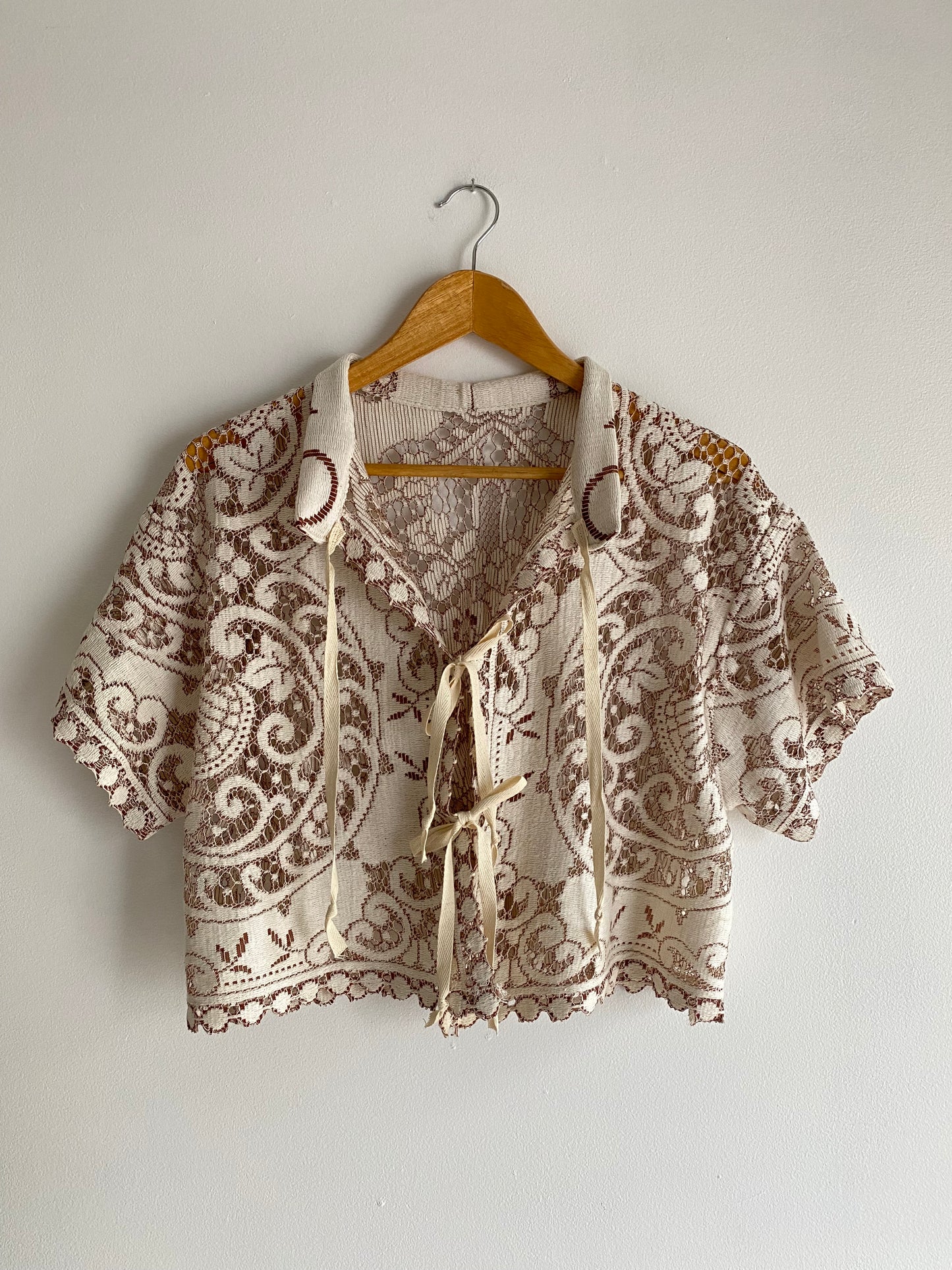 Upcycled Tie-front Lace Blouse