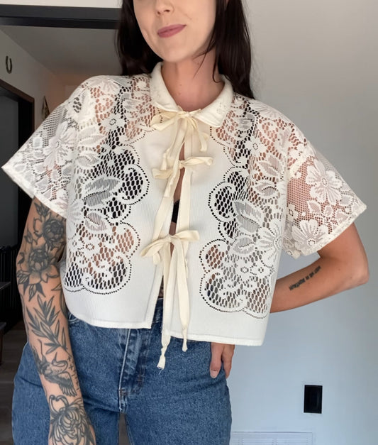 Upcycled Tie-front Lace Blouse I