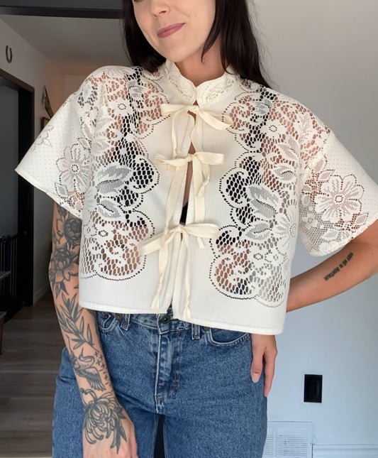 Upcycled Tie-front Lace Blouse IV