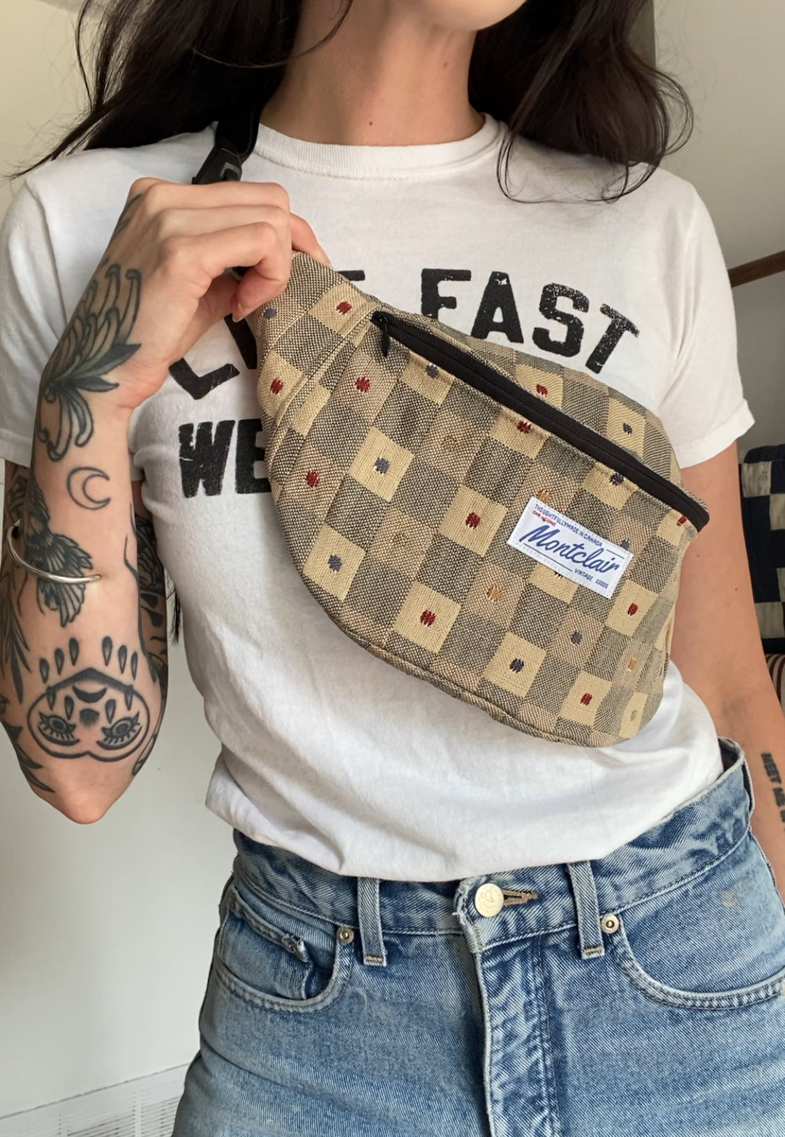 Upcycled Dots & Checkers Fanny Pack I