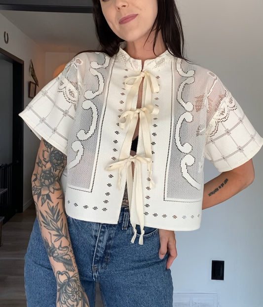 Upcycled Tie-front Lace Blouse I