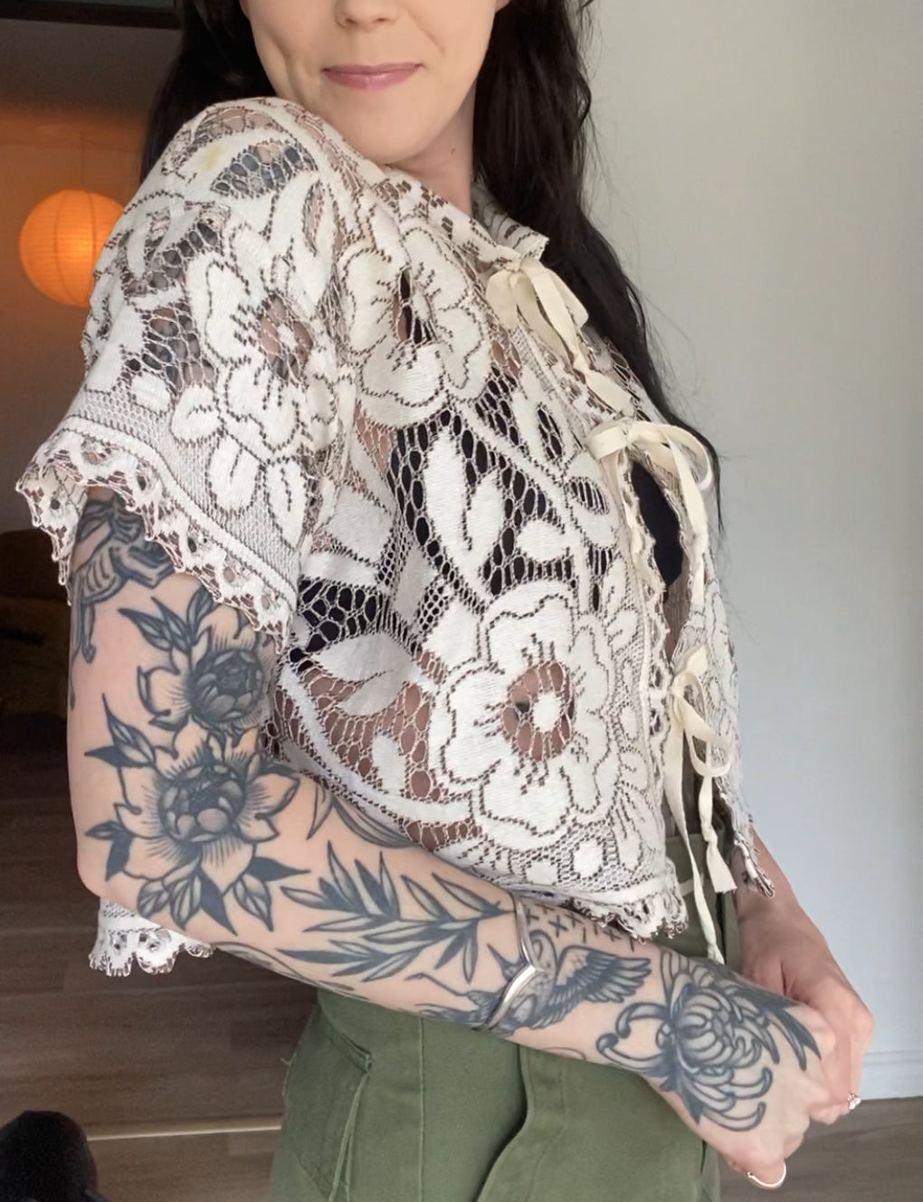 Upcycled Tie-front Lace Blouse