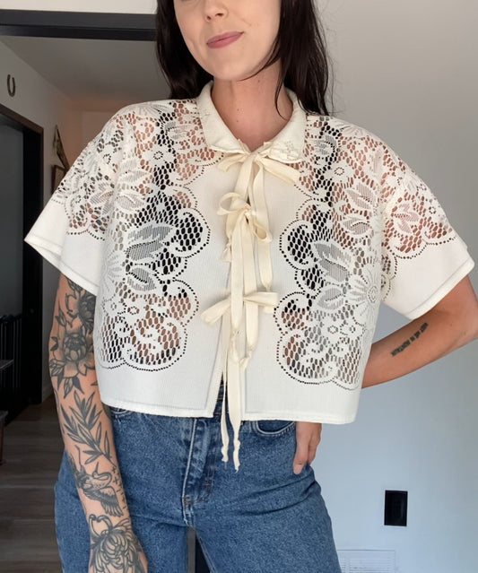 Upcycled Tie-front Lace Blouse II
