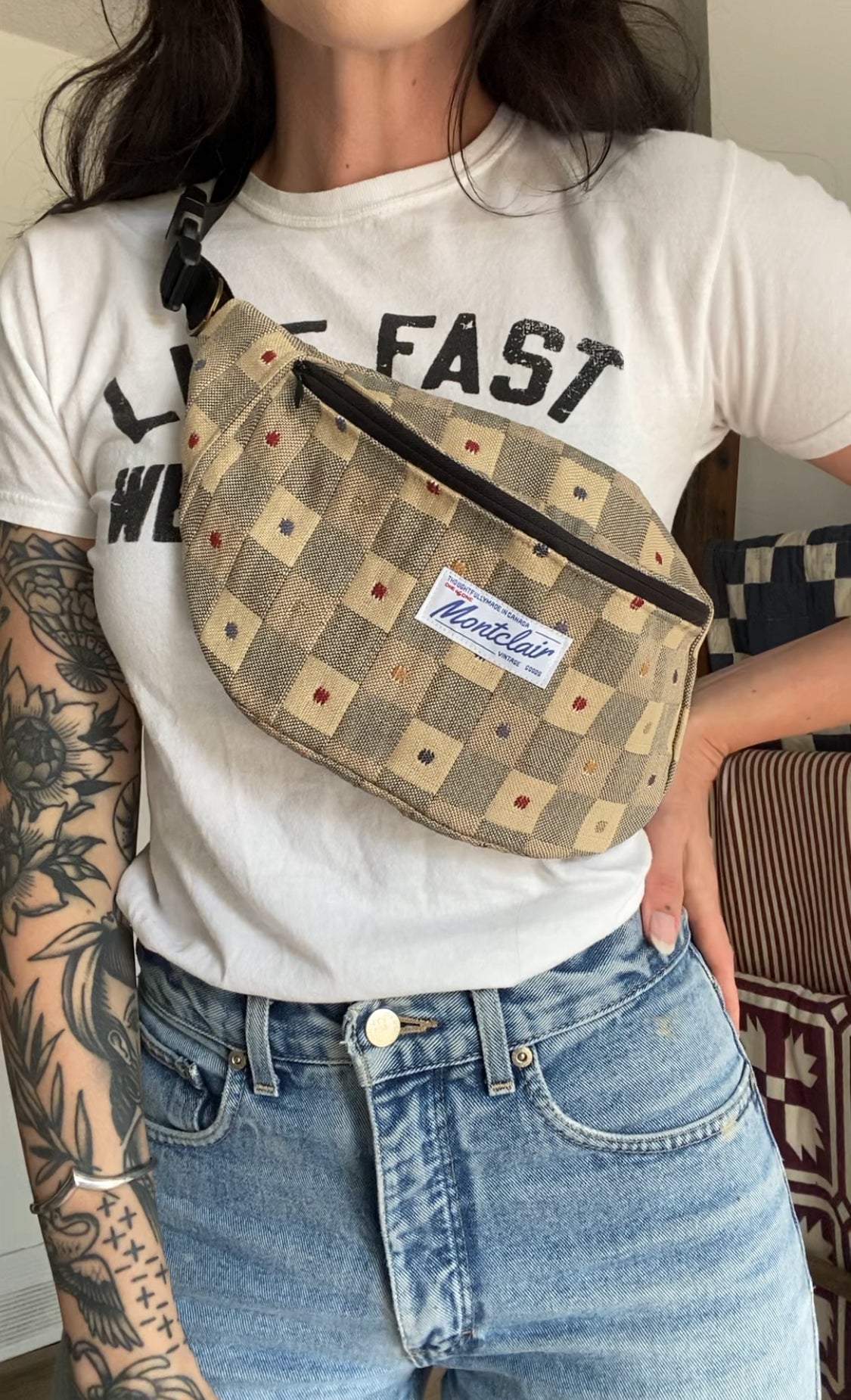 Upcycled Dots & Checkers Fanny Pack I
