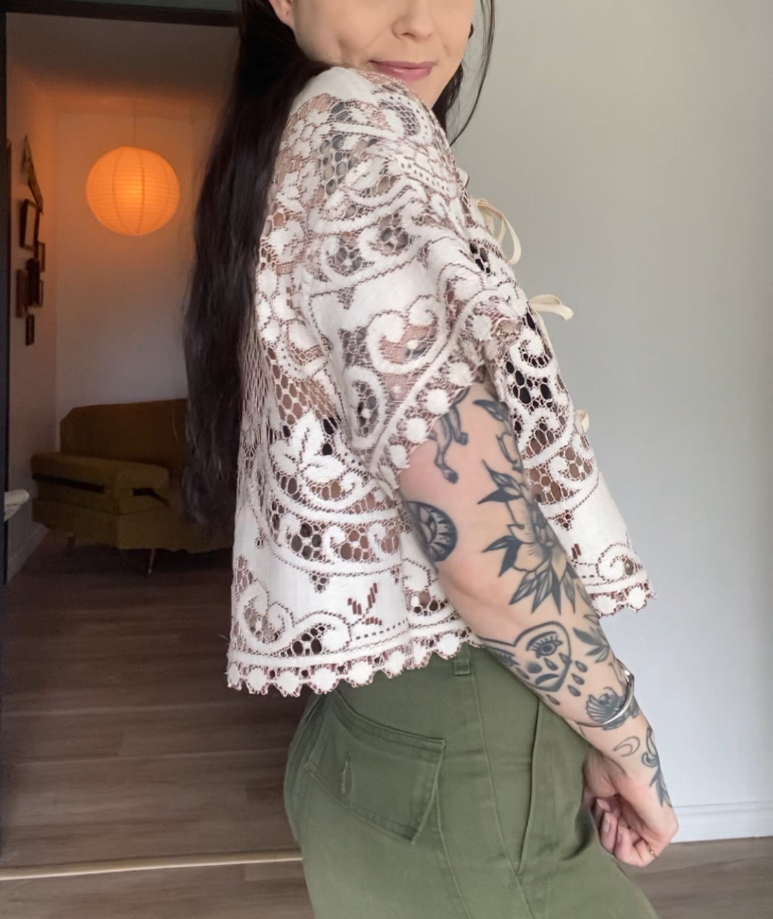 Upcycled Tie-front Lace Blouse