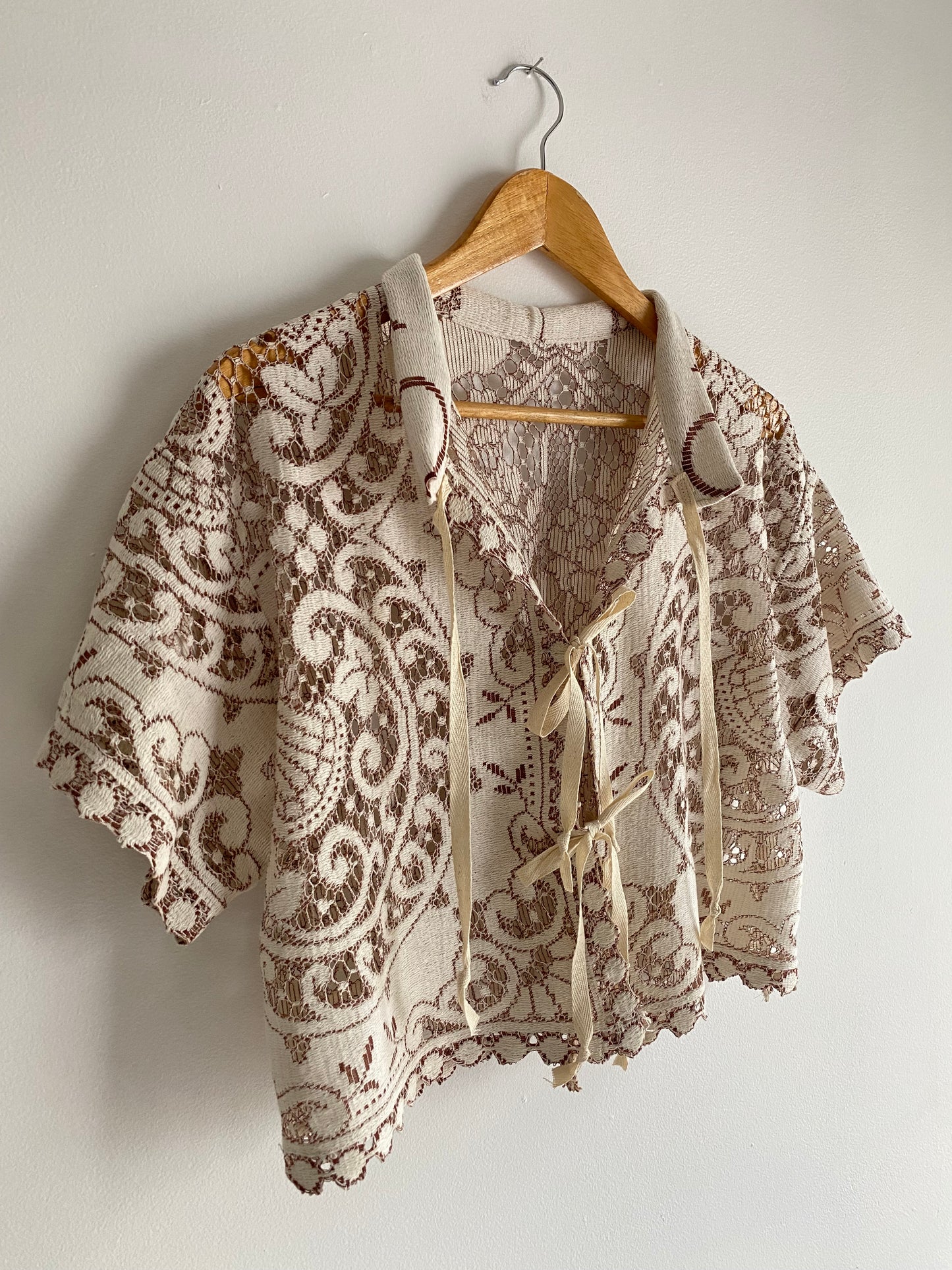 Upcycled Tie-front Lace Blouse