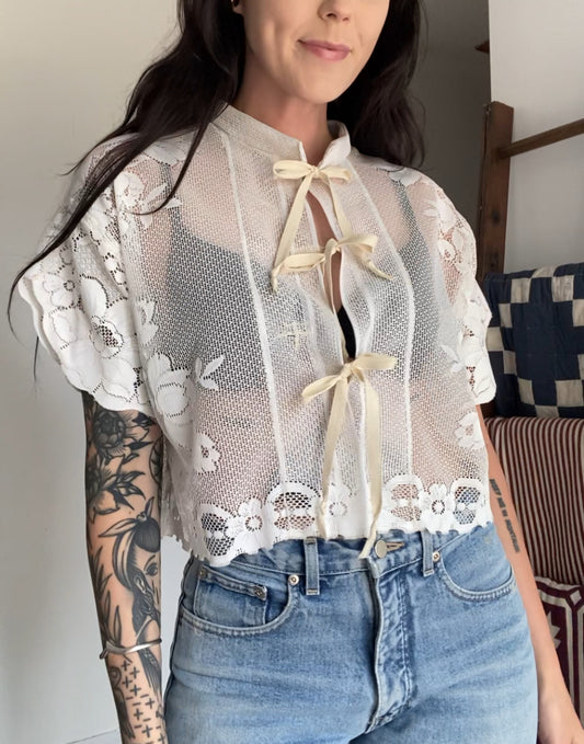 Upcycled Tie-front Lace Blouse I