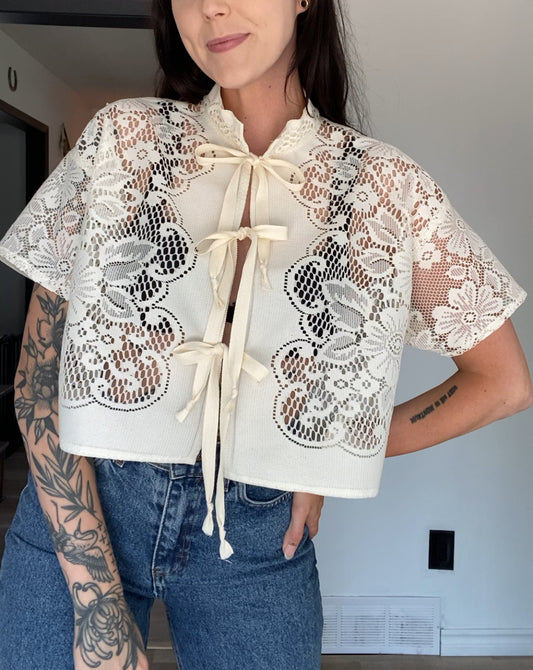 Upcycled Tie-front Lace Blouse III