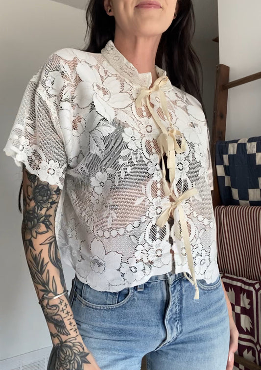 Upcycled Tie-front Lace Blouse II