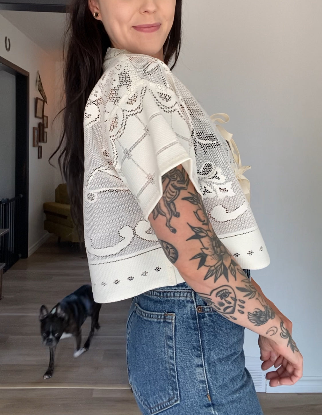 Upcycled Tie-front Lace Blouse I
