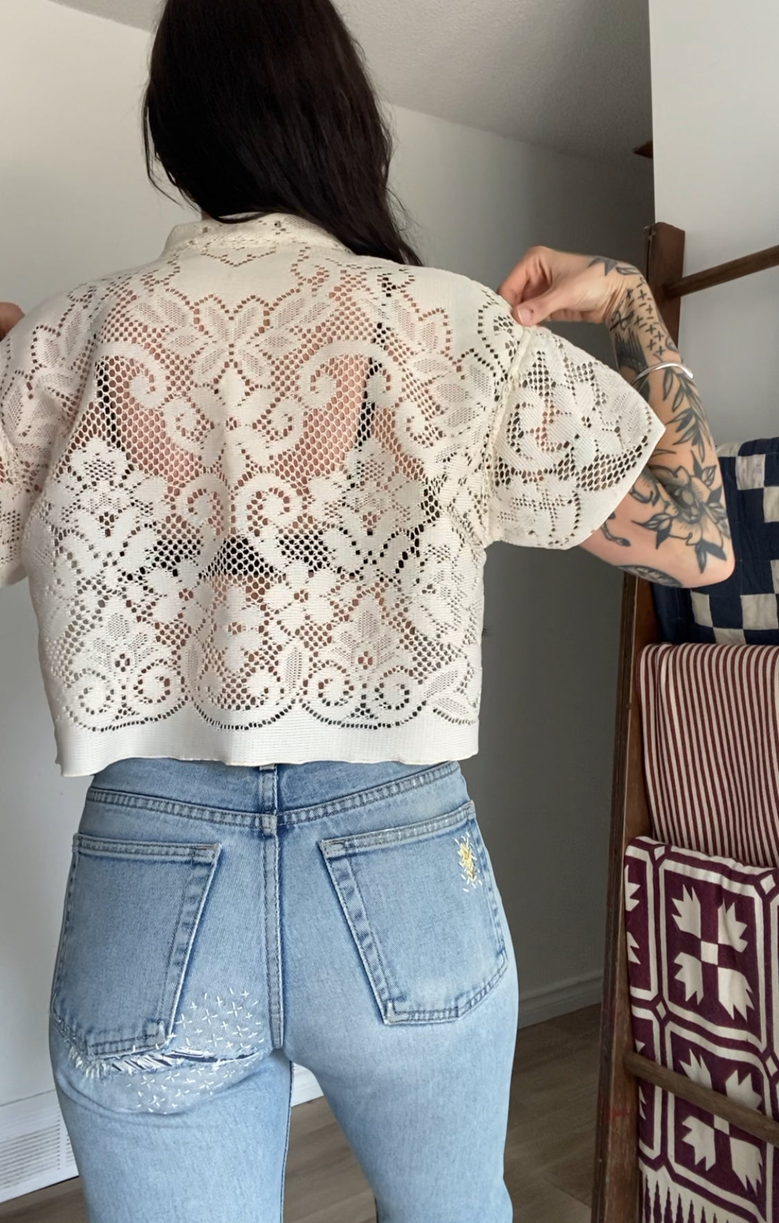 Upcycled Tie-front Lace Blouse I
