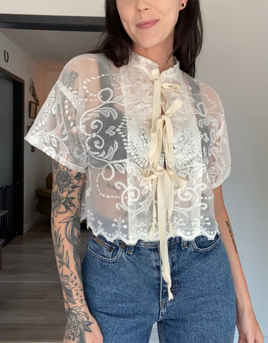 Upcycled Tie-front Lace Blouse I