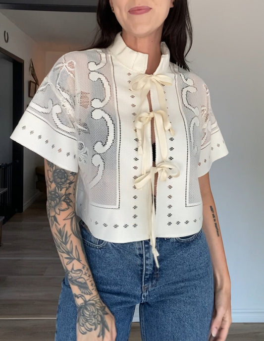 Upcycled Tie-front Lace Blouse II
