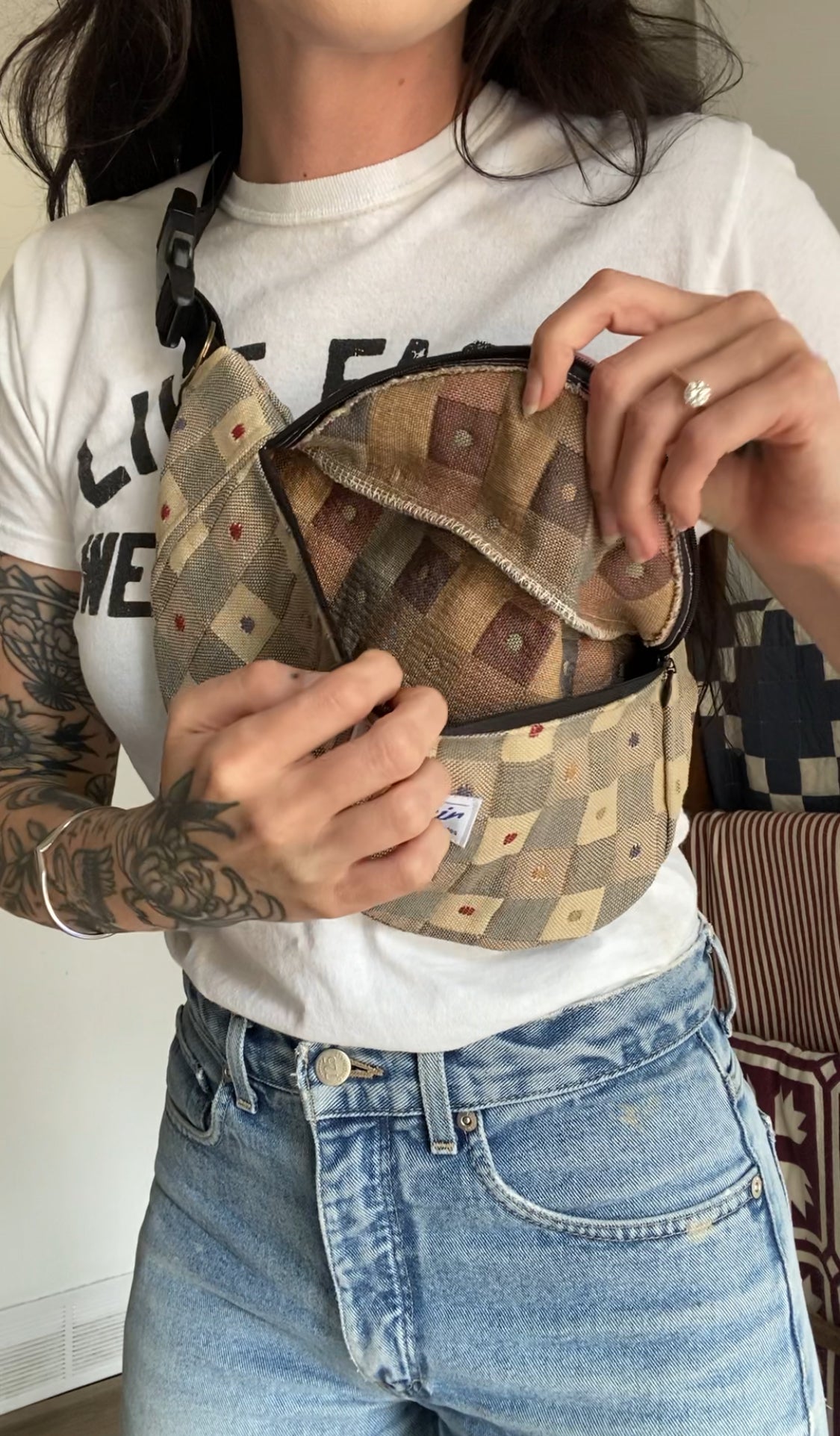 Upcycled Dots & Checkers Fanny Pack I