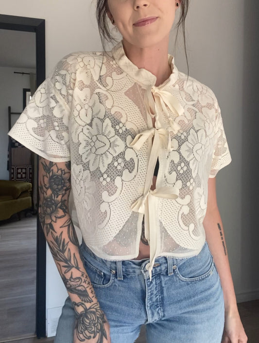 Upcycled Tie-front Lace Blouse II