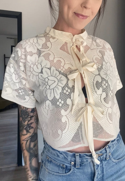 Upcycled Tie-front Lace Blouse I