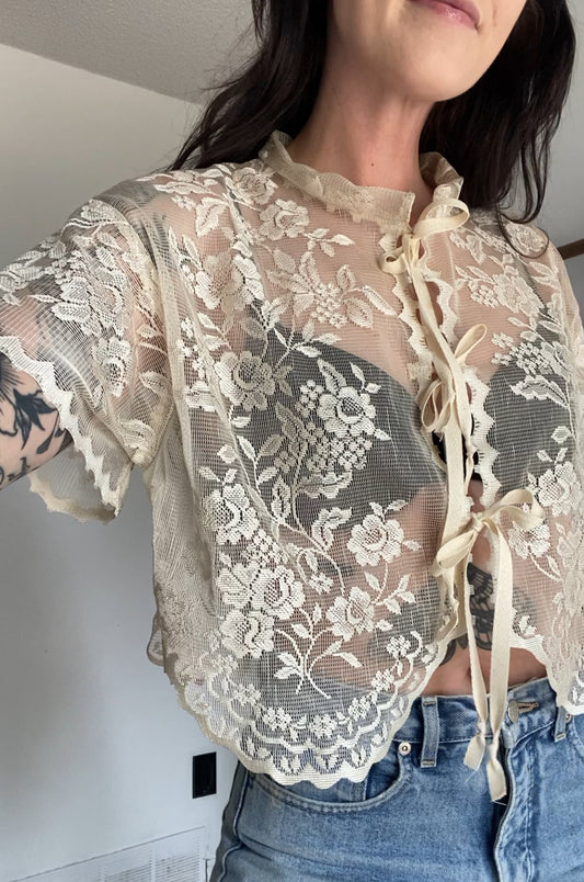 Upcycled Tie-front Lace Blouse I