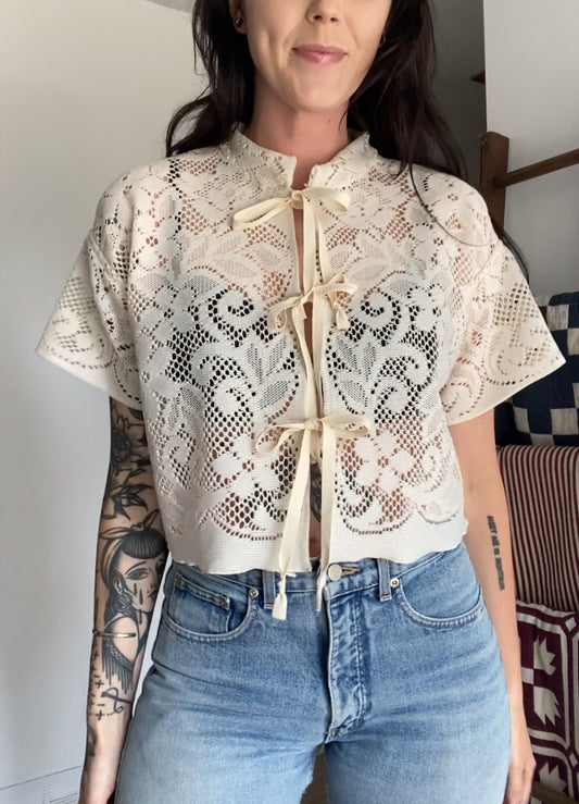 Upcycled Tie-front Lace Blouse I