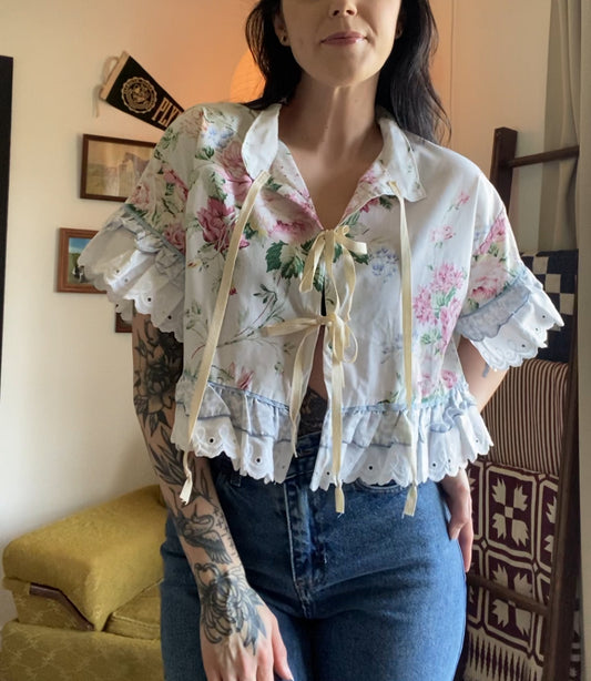 Upcycled Frilly Tie-front Blouse