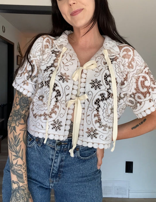 Upcycled Tie-front Lace Blouse II