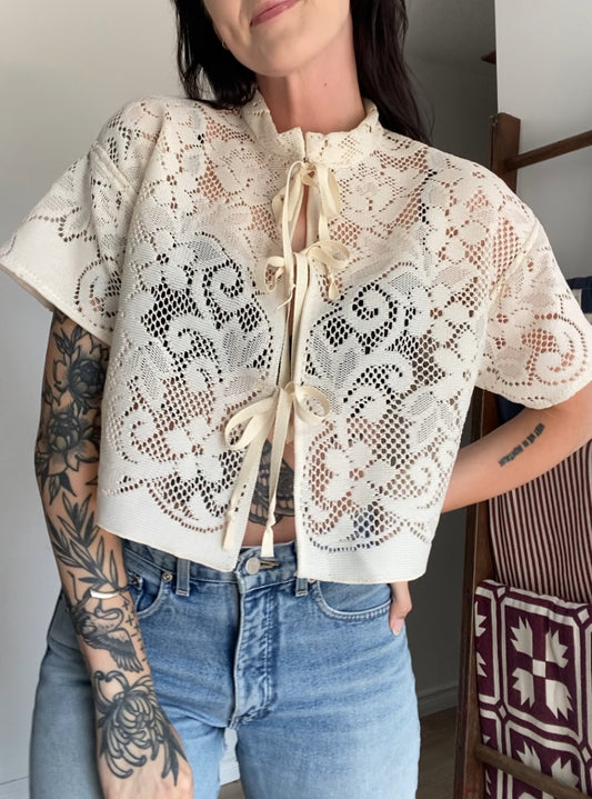 Upcycled Tie-front Lace Blouse II
