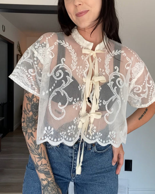 Upcycled Tie-front Lace Blouse II