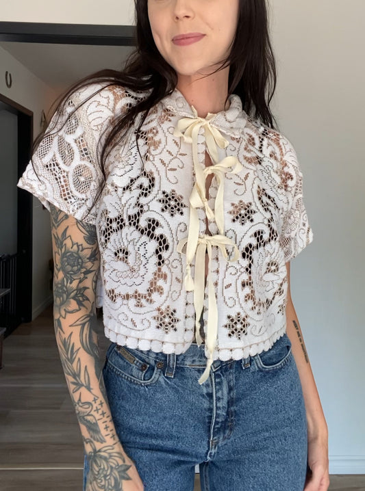 Upcycled Tie-front Lace Blouse I