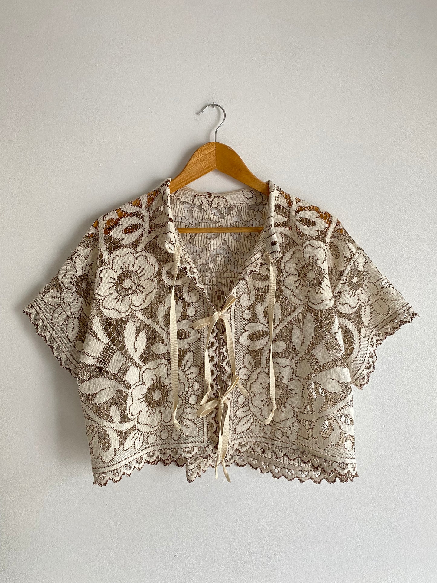 Upcycled Tie-front Lace Blouse