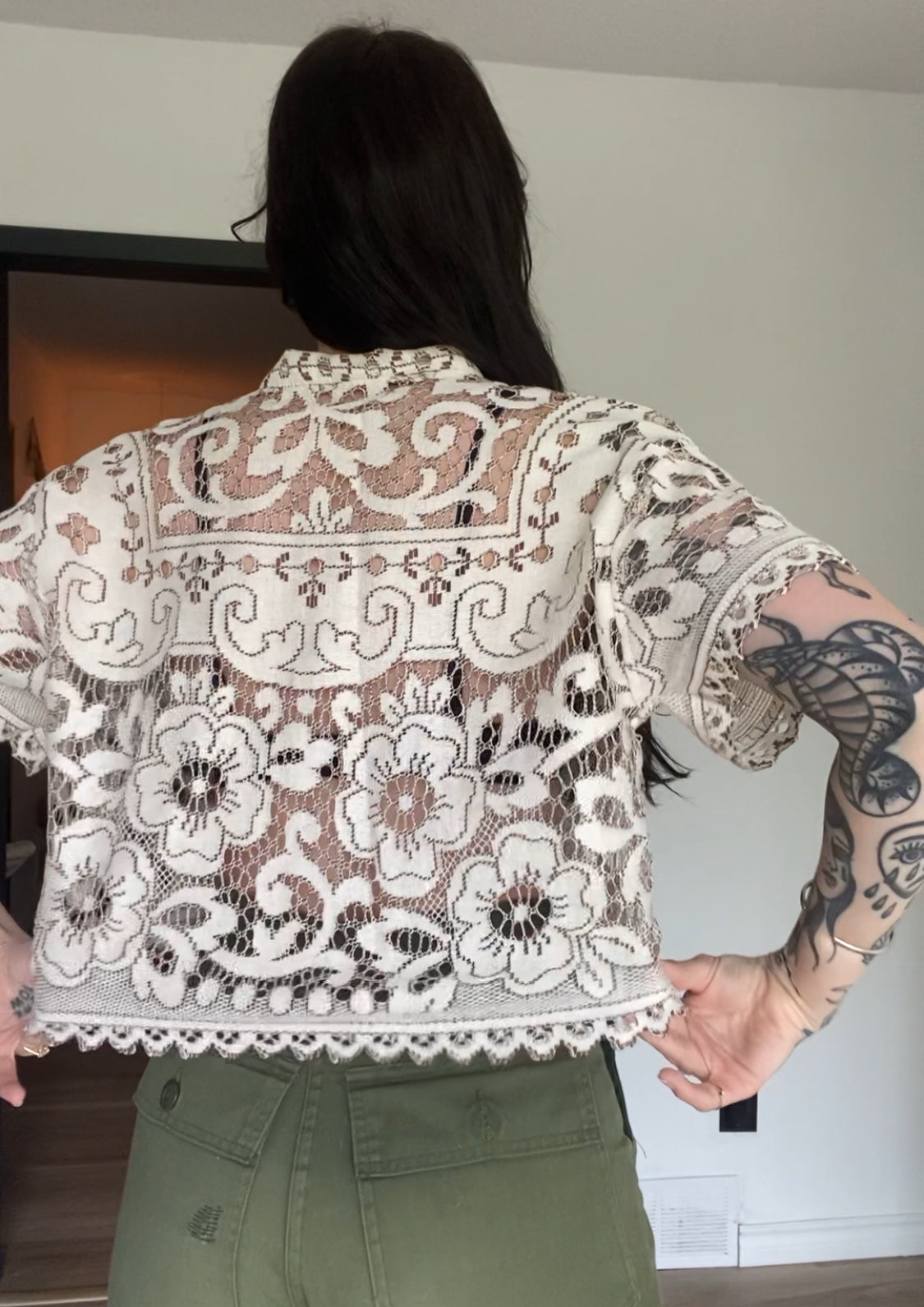 Upcycled Tie-front Lace Blouse